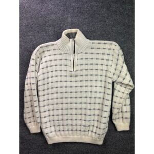 Vintage 100% Baby Alpaca Wool Sweater Mens L  Knit Dash Print  1/4 Zip